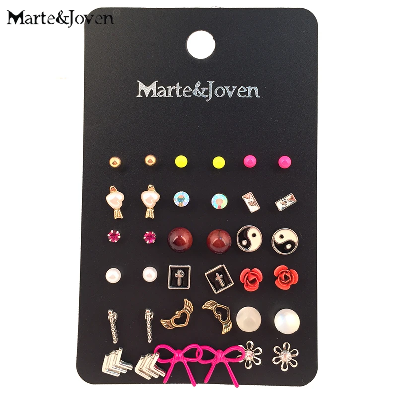 

Marte&Joven 18 Pairs Colorful Ball Stud Earring Set Mix Round Resin Simulated-pearl Stud Set for Girls Wholesale