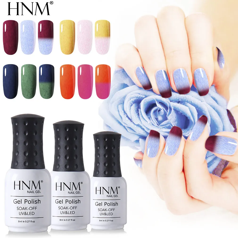 HNM 8 мл Гель-лак для ногтей с меховым эффектом, термо-изменение цвета, сделай сам, краска для ногтей, Vernis, геллак, эмаль, Полупостоянный лаковый лак
