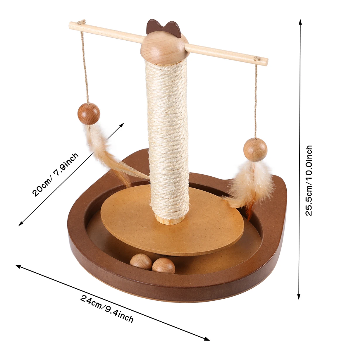 Multifunctional Teasing Toy For Cats Durable 360° Rotating Rod Cat Toys With Feather Wooden Balls Scratching Sisal Post