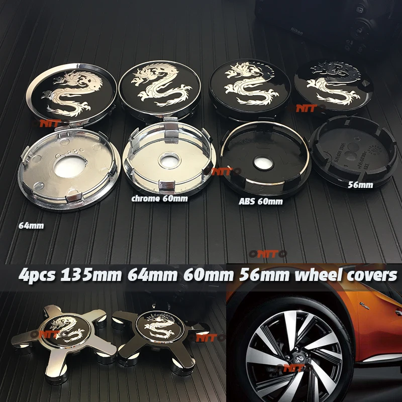 

4pcs/lot 135mm 64mm 56mm 60mm Chinese dragon Car Wheel Hub Caps Logo Centre Cover Car Styling For Bmw Fiat toyota kia Tire