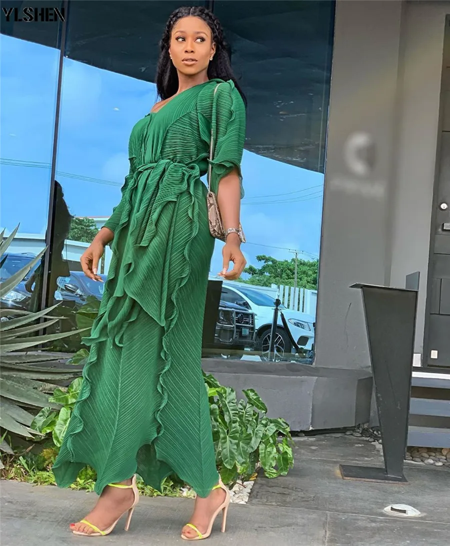 New African Dresses for Women Dashiki Falbala African Dress Clothes Bazin Riche Sexy Pleat V-neck Long Africa Maxi Dress Woman 09