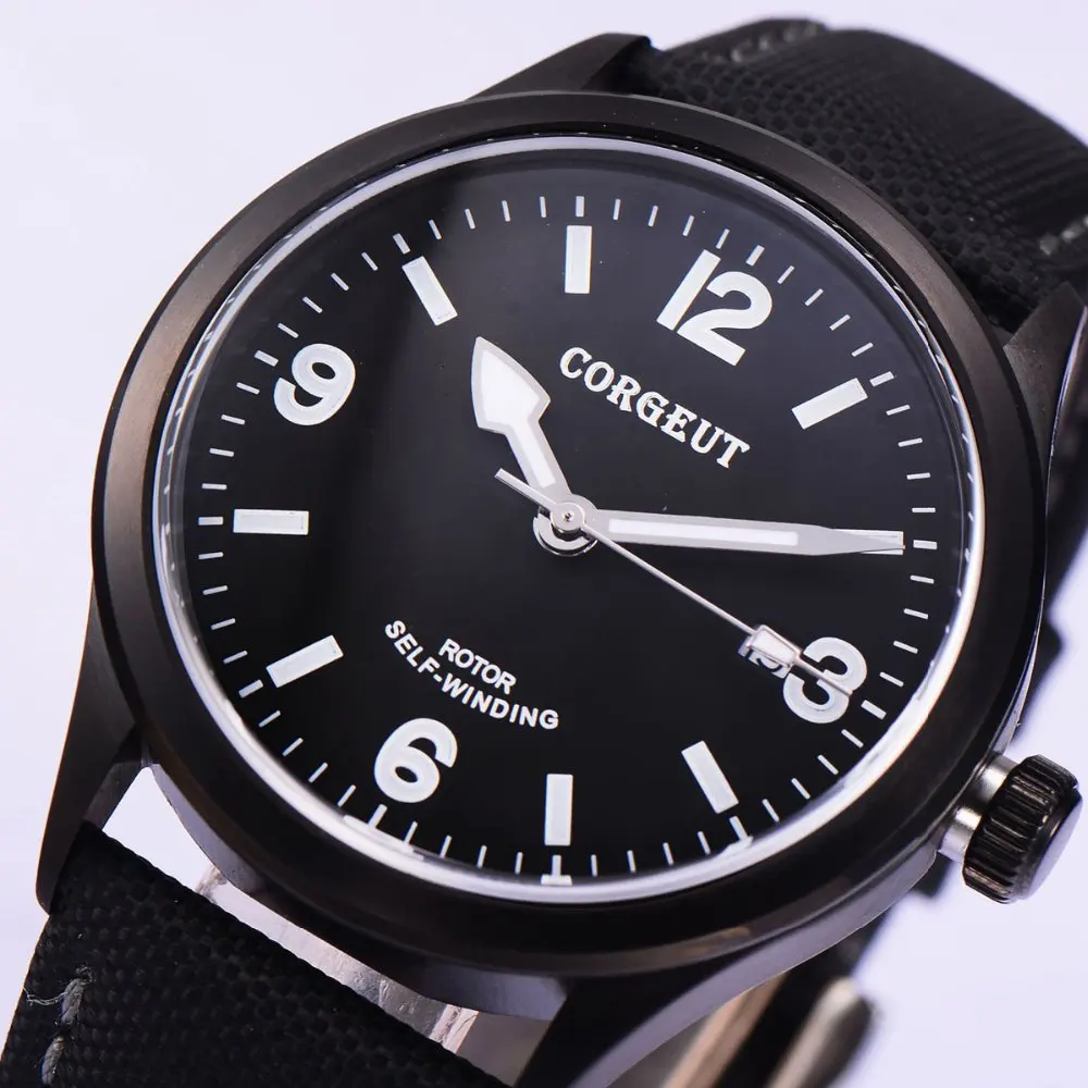 

41mm corgeut black dial PVD case miyota 8215 Automatic movement mens watch