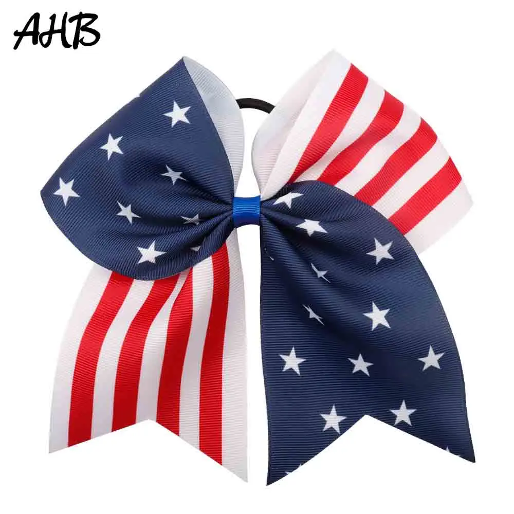 

AHB 4th of July 7 Inch Hair Bows for Girls Independence Day Cheer Bows with Hair Rubber Band Festival Party Hair Accessories