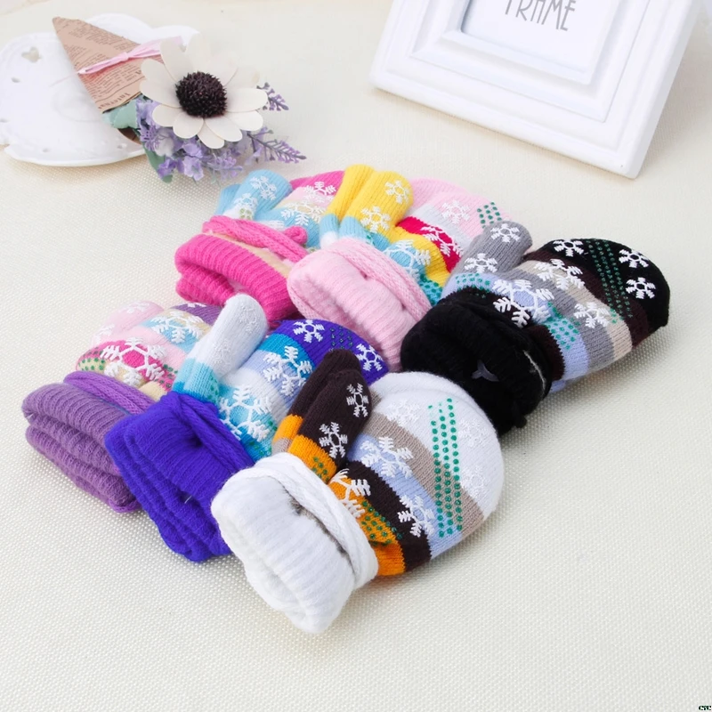 Snow Baby Gloves Kids Mitten Children Knit Velvet Warm Kid Gloves Winter