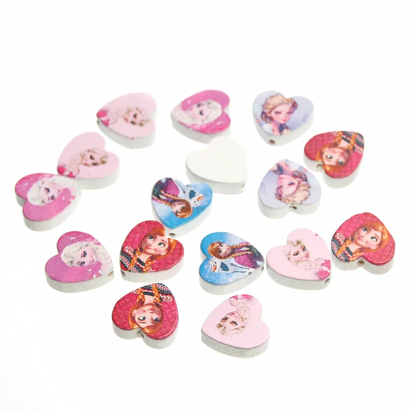 

DIY 30PCS 20MM Mixed Color Wooden Beads Heart Shape Series Snow Gril Pattern Wood Beads For Jewelry Making