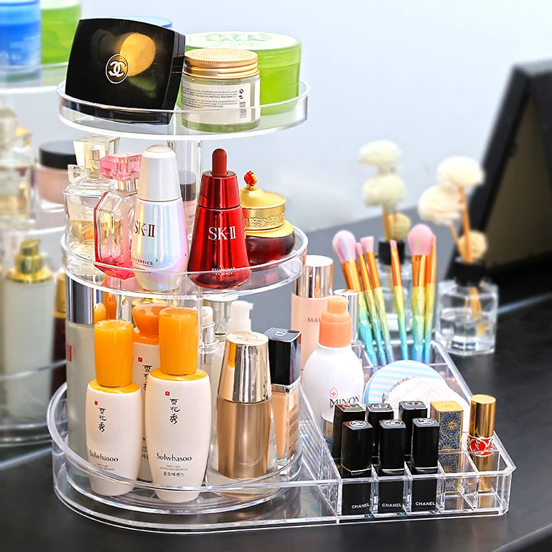

Upgraded Version of Acrylic Rotating Transparent Cosmetic Lipstick Eyebrow Pencil Powder Storage Box Multilayer Organizer Design