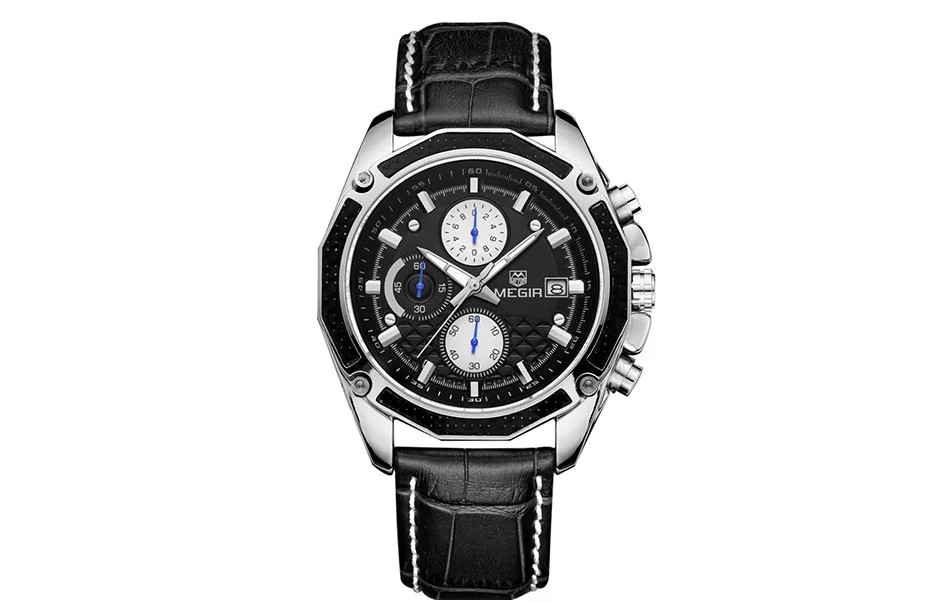 MEGIR кварцевые мужские часы, часы из натуральной кожи для гонок, мужские Студенческие часы с хронографом, мужские светящиеся стрелки для мужчин 2015G
