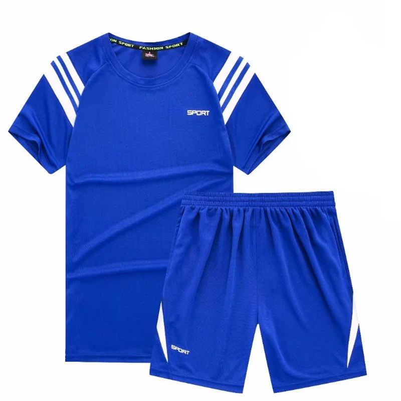 Новые летние комплекты, спортивный костюм с коротким рукавом, мужской комплект из двух предметов, футболки с принтом+ шорты, мужской повседневный спортивный костюм, одежда для бодибилдинга - Цвет: Blue FK077