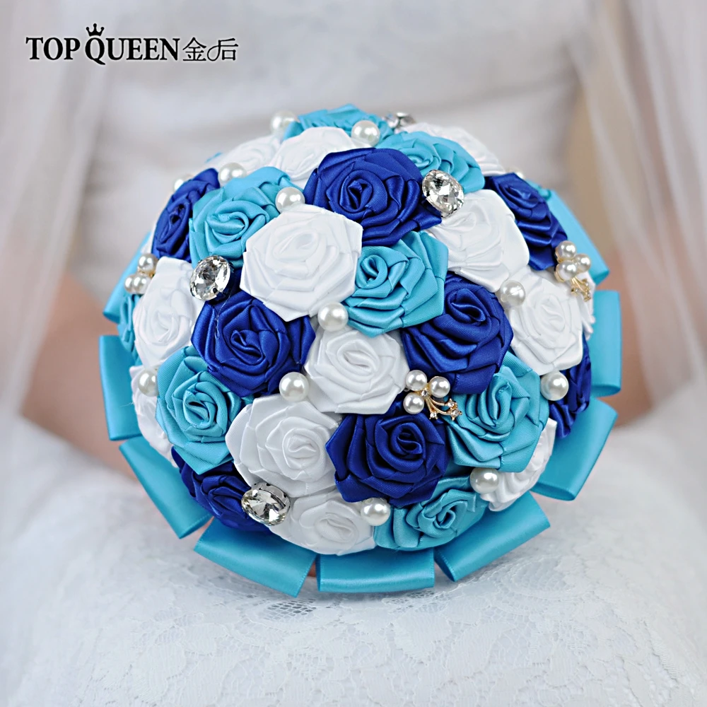 TOPQUEEN F6-BL Свадебный букет синий королевский синий букет Королевский синий свадебный корсарж невесты Свадебный букет цветок букет