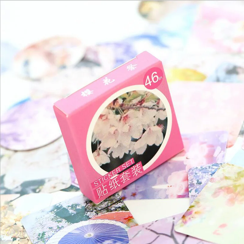 46 Pcs Box Romantic Cherry Blossom Mini Paper Sticker Decoration DIY Diary Scrapbooking Seal Toys Sticker