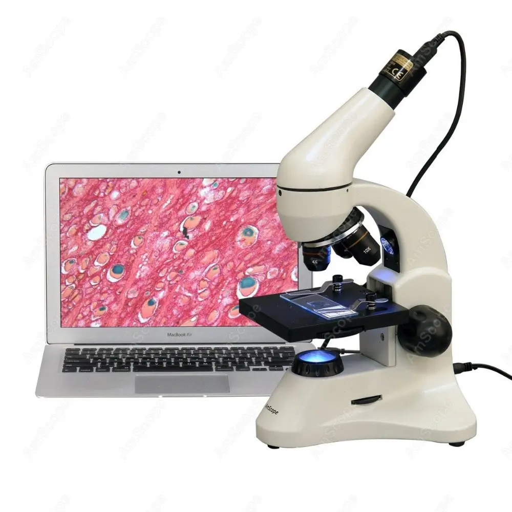 

Framework Science Microscop--AmScope Supplies 40X-1000X Dual Light Glass Lens Metal Framework Science Microscope + 2MP Camera