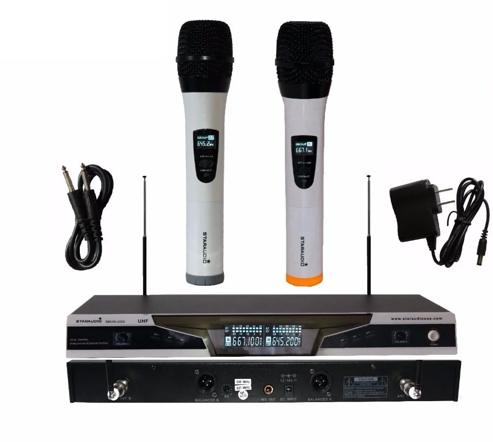 

STARAUDIO White Dual 2 Channel Wireless UHF Handheld Microphone System for Pro DJ Stage Club KTV SMUW-2005A
