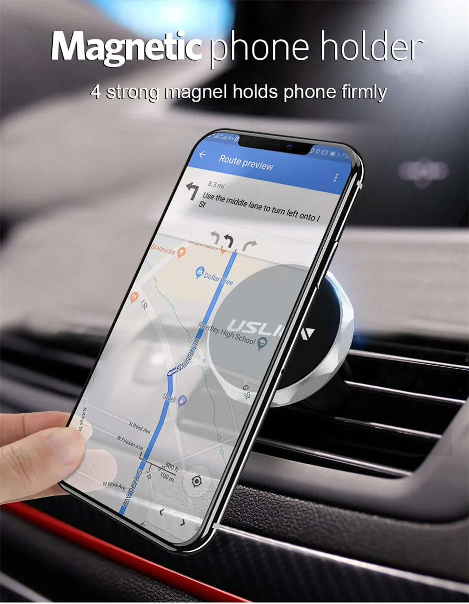 USLION Автомобильный держатель для телефона, автомобильная подставка для iPhone X 8 7 6 Plus, универсальный магнитный держатель для мобильного телефона с креплением на вентиляционное отверстие, магнитный держатель для gps навигации