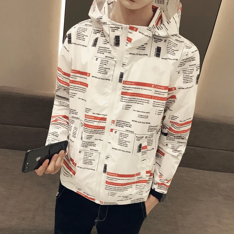 

2019 summer men's loose thin section sunscreen jacket large size S-XXXL quick-drying clothes men's fashion printed hooded jacket