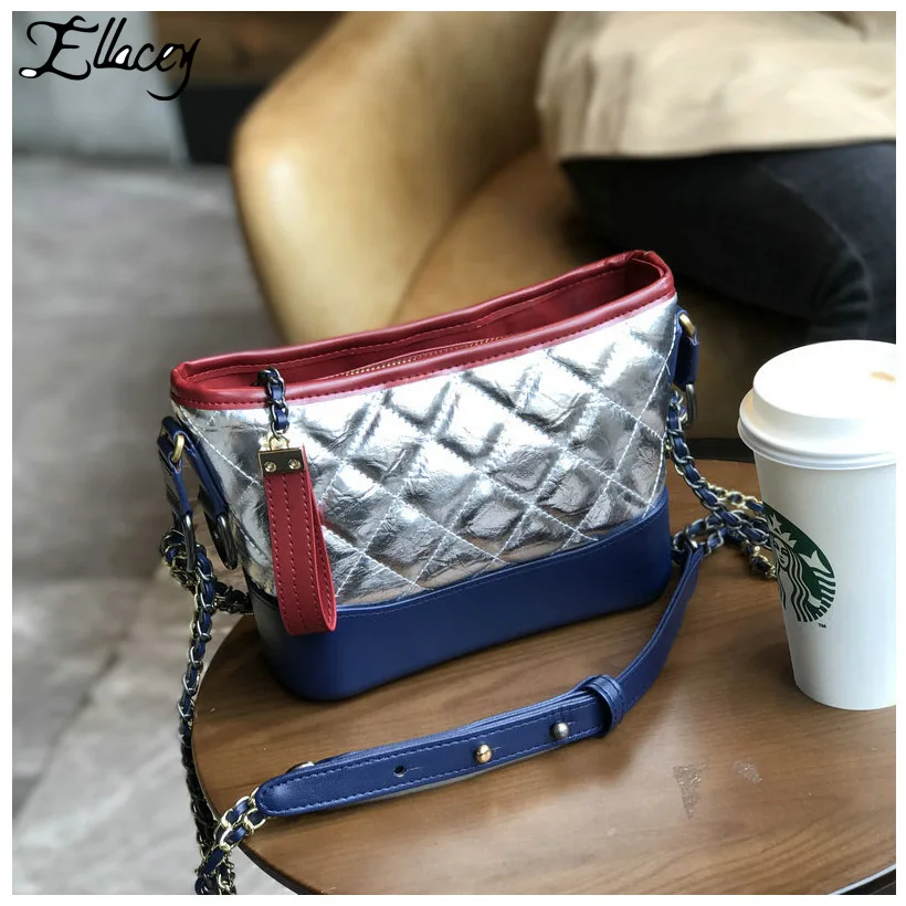 

New 2019 Diamond Lattice Handbags Women Split Leather Contrast Color Crossbody Bags Lady Fashion Hobos Small Messenger Bags