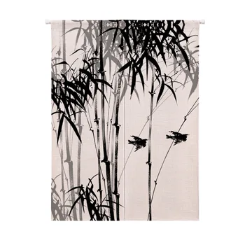 

Ink Painting of Bamboo Pattern Curtain Thickened Cotton Half Curtain Coffee Short Curtain for Window Kitchen Cabinet Door