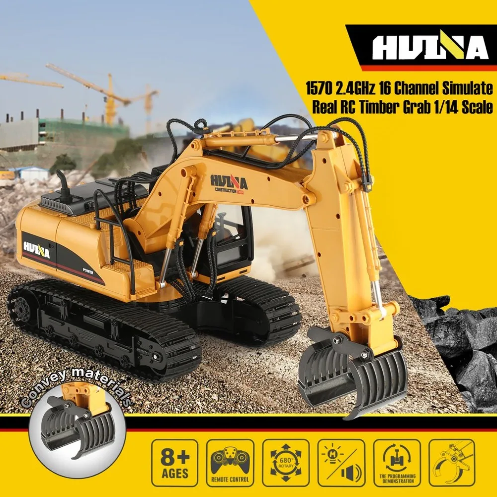 HUINA 1570 1/14 2,4G RC Лесоматериалы металлические Grab древесины 16ch Инженерная грузовик на гусеничном ходу игрушка машина RTR строительная техника с светильник игрушки