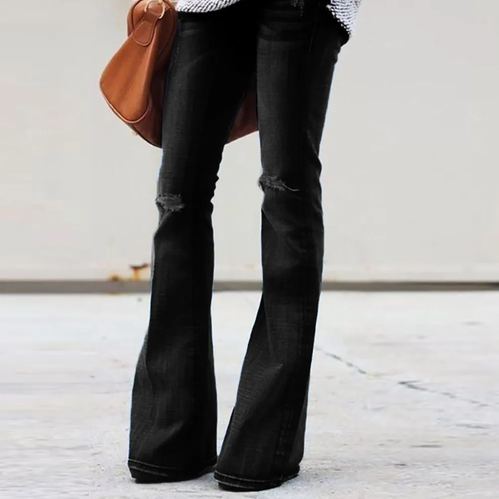 JAYCOSIN модные женские туфли джинсы рваные джинсы со средней талией, облегающие брюки-клеш dropshipped октября, 21