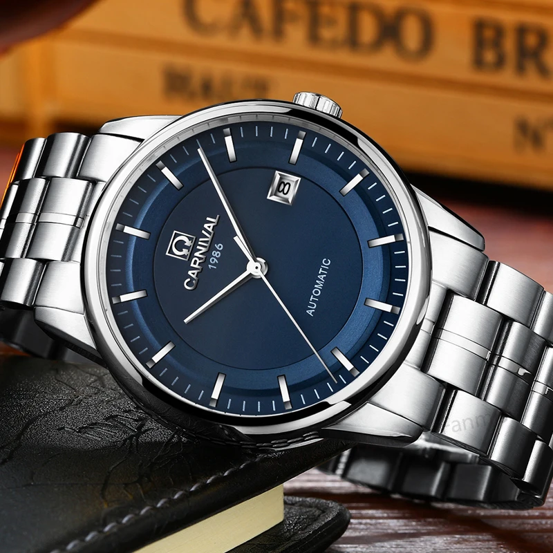 

Carnival Mechanical Watch Men Import movement Luxury Stainless Steel business Calendar Sapphire Wristwatch reloj hombre
