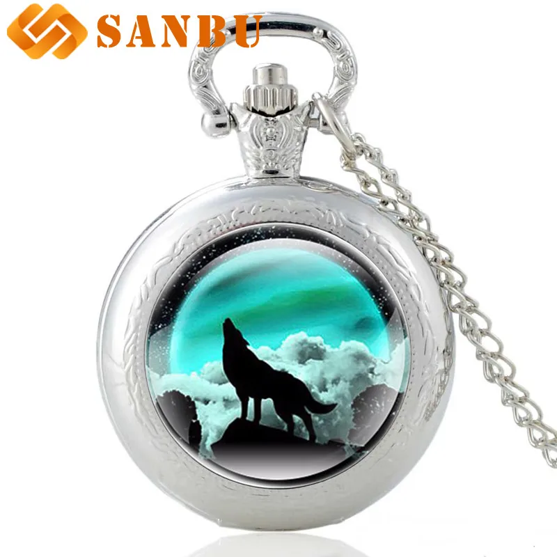 Серебряный волк кварцевые карманные часы ретро мужские и женские подвески часы с ожерельем подарки - Цвет: Silver