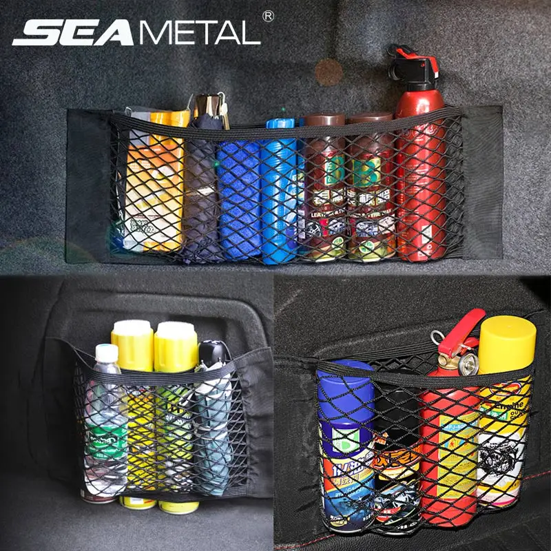 

Car Trunk Box Nets Storage Bag Mesh Trunk Net Bags 50*25cm Car Styling Luggage Holder Pocket Stickers Trunk Organizer Accessorie