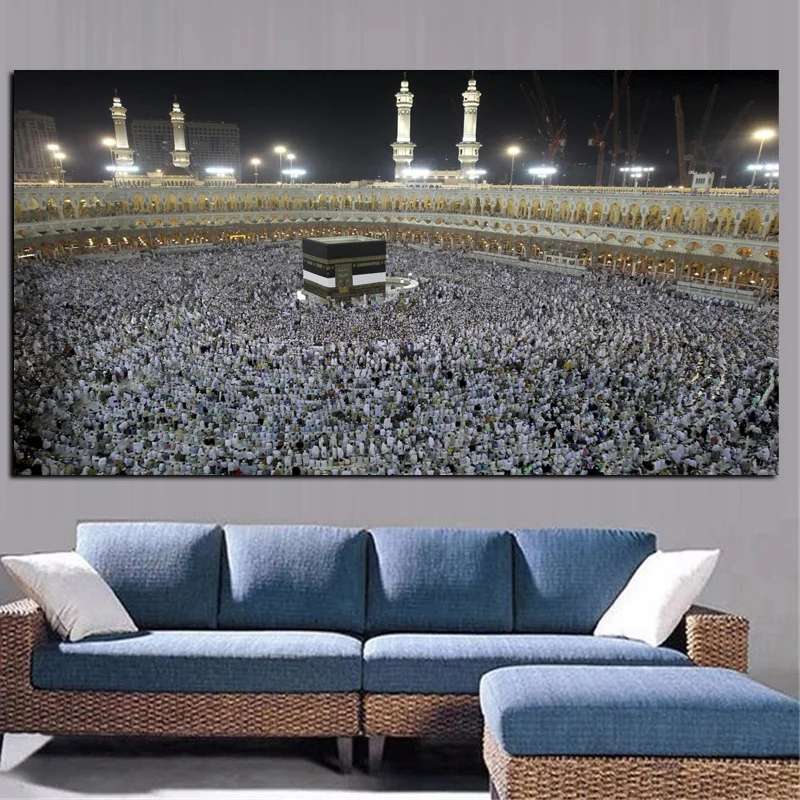 HD Print Mecca Islamic Muslim Pilgrims of Hajj Praying in Crowd Painting On Canvas Religious Picutre for Living Room Cuadros