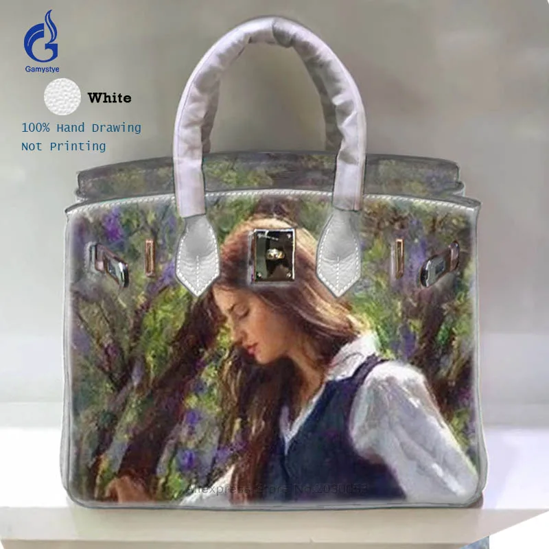 Gamystye Brand Hand Drawing Women Handbags Famous Designer Casual Shoulder Bags Real Cow Leather Crossbody Bags Casual Totes Y Gamystye Brand Hand Drawing Women Handbags Famous Designer Casual Shoulder Bags Real Cow Leather Crossbody Bags Casual Totes Y