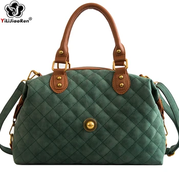 

Fashion Plaid Women Handbag Nubuck Leather Ladies Hand Bags Big Shoulder Bag Famous Brand Crossbody Bags for Women Sac A Main