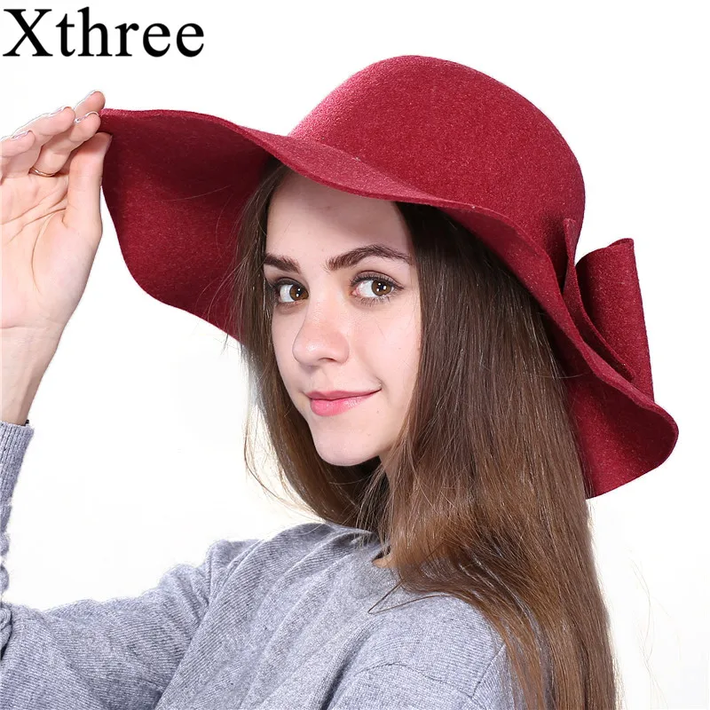 Женская винтажная шерстяная шляпка Xthree модная Осенняя широкополая шляпа с