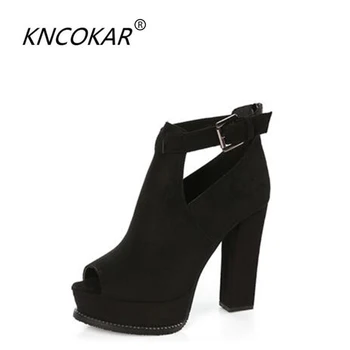 

KNCOKAR2018 Spring single shoe female thick heel new female shoe waterproof platform night field sexy 100 catch fish mouth high