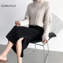 EORUTCIZ Весенняя юбка размера плюс 3XL Женская Толстая трикотажная прямая юбка с заклепками Осенняя черная модная эластичная юбка LM329