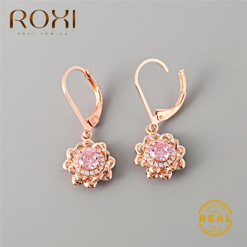 ROXI блестящие цветочные серьги из горного хрусталя Винтаж розовый кристалл Длинные висячие серьги Для женщин личности себе падение серьги