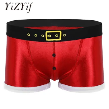 

YiZYiF Christmas Mens Boxer Faux Leather Printed Belt Pattern Christmas Holiday Boxer Shorts Santa Claus boxer homme boxershorts
