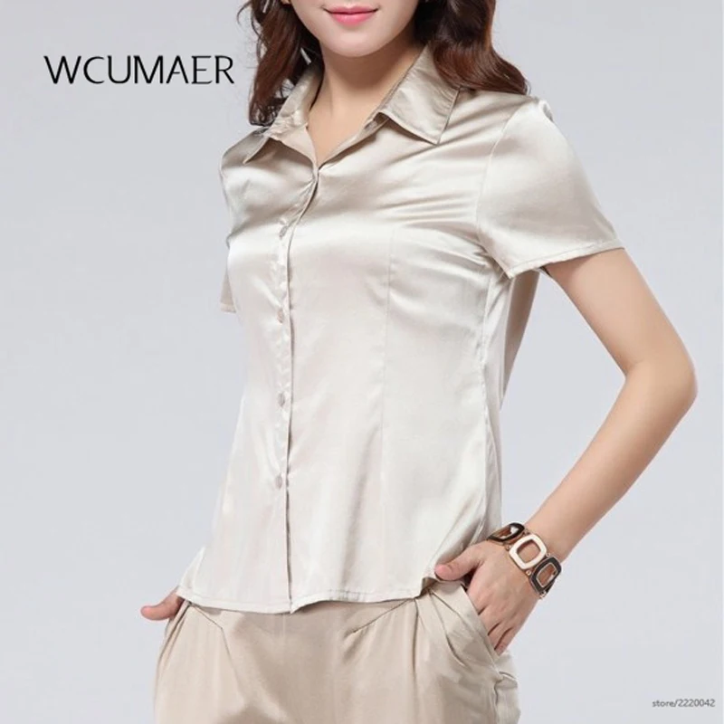 La de base lourde soie stretch satin Chemise À Manches Courtes d'été