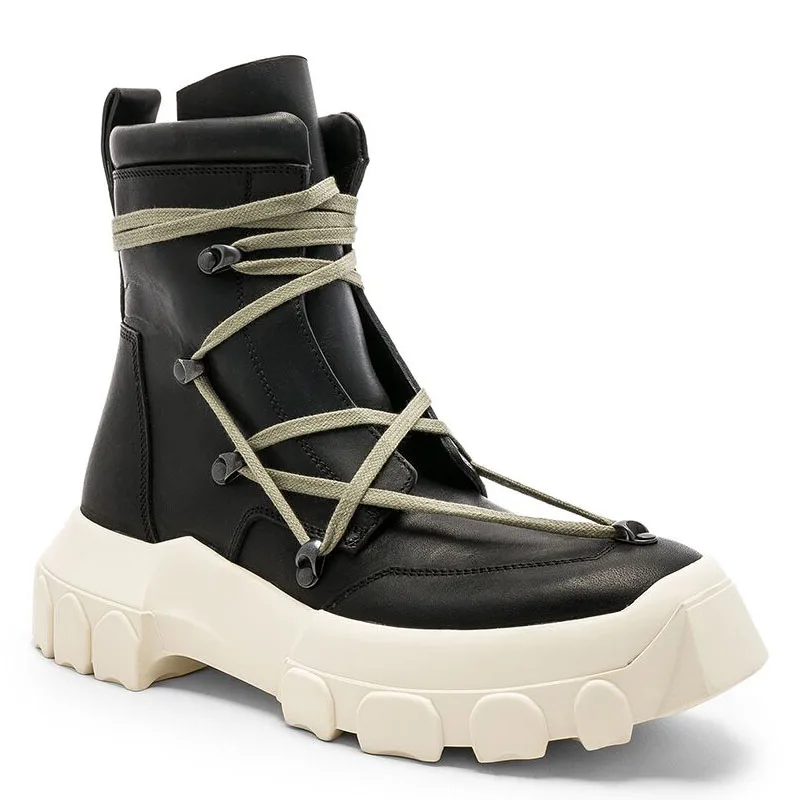 Buy Boots Men 2018 Winter Med Heel Thick Sole Round Toe Shoes Men Platform