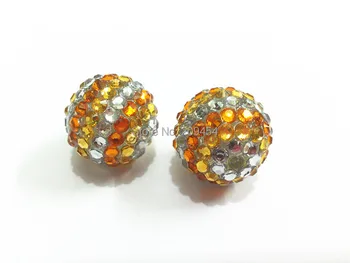 

20mm 100pcs/lot Clear Effect White/Yellow/Orange Candy Corn Stripe Resin Rhinestone Ball Beads,Chunky Beads For Kids Jewelry