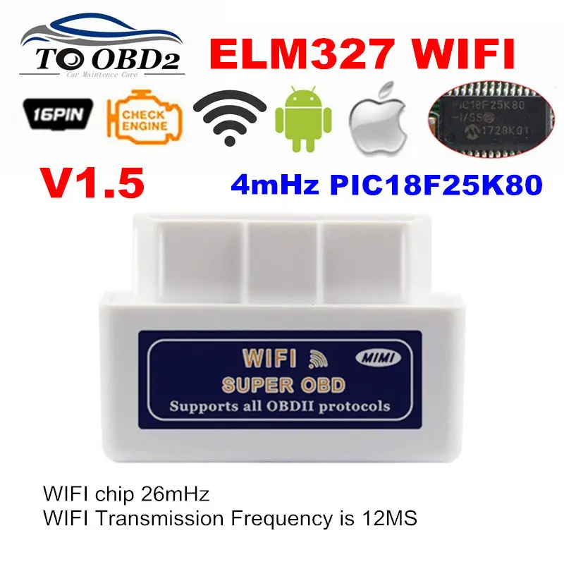 

Real PIC18F25K80 Chip Super OBD2 ELM327 WIFI V1.5 Hardware Works Android/iOS ELM 327 Works Diesel Cars 12V No Burn Any More