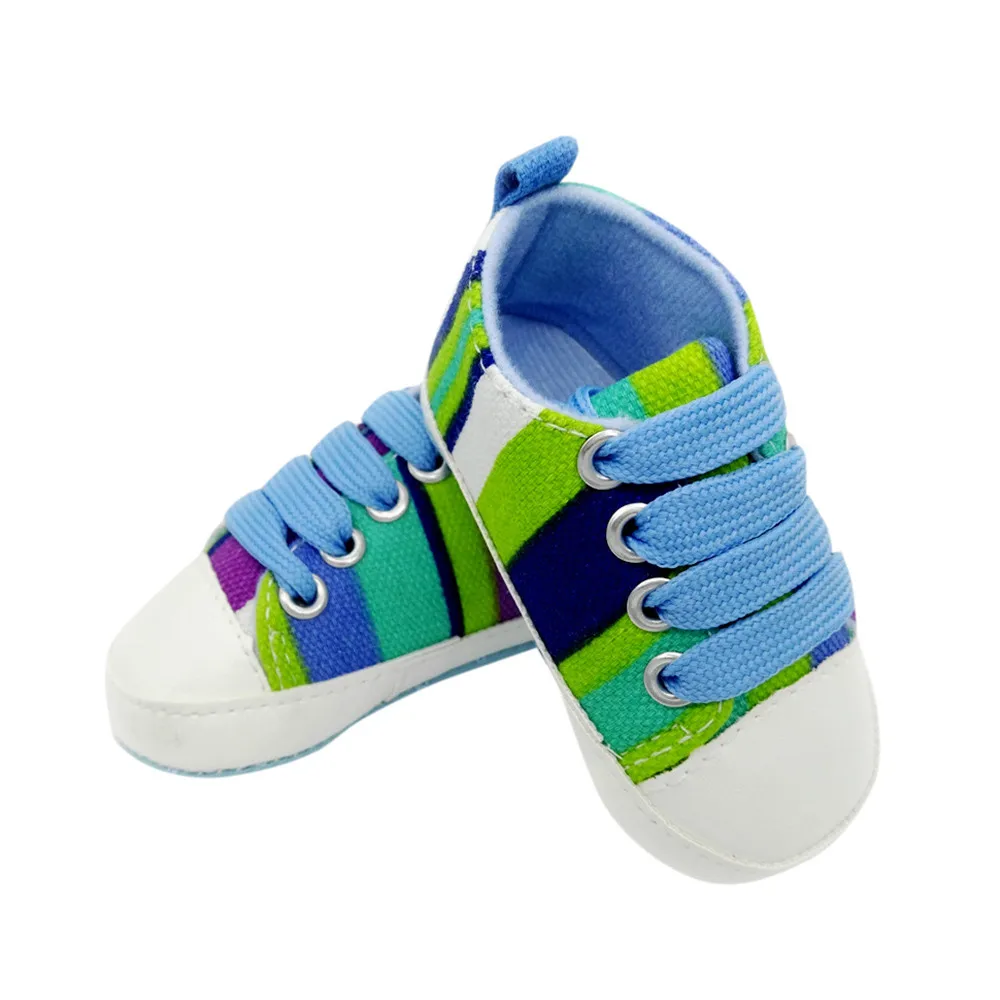 Стильные, яркие кружева, удобная обувь для малышей полосатые кеды, нескользящая Мягкая подошва, обувь из парусины для малышей F5