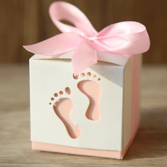 Lovely baby Feet foot Laser Cut out Baby Shower Favor Gift Candy Box