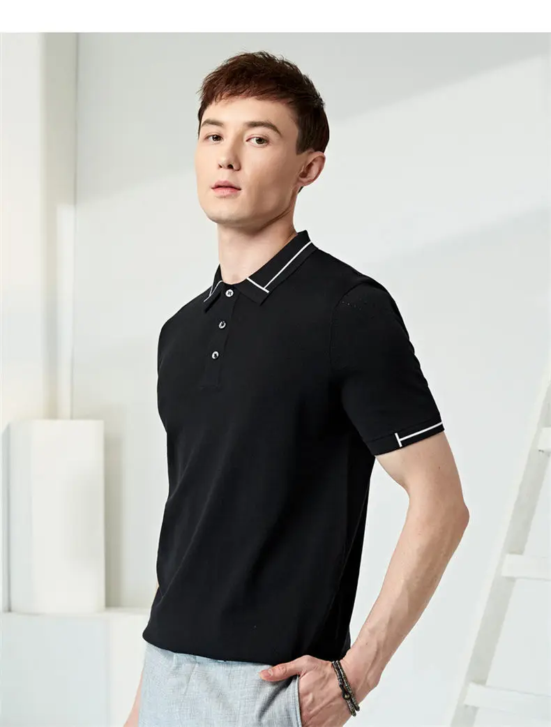 MuLS Luxury Silk Polo Shirt Men 16GG Knitted Sweater Polos Shirts Real Mulberry Silk Short Sleeve Soft Comfortable Plus Size 4XL 2