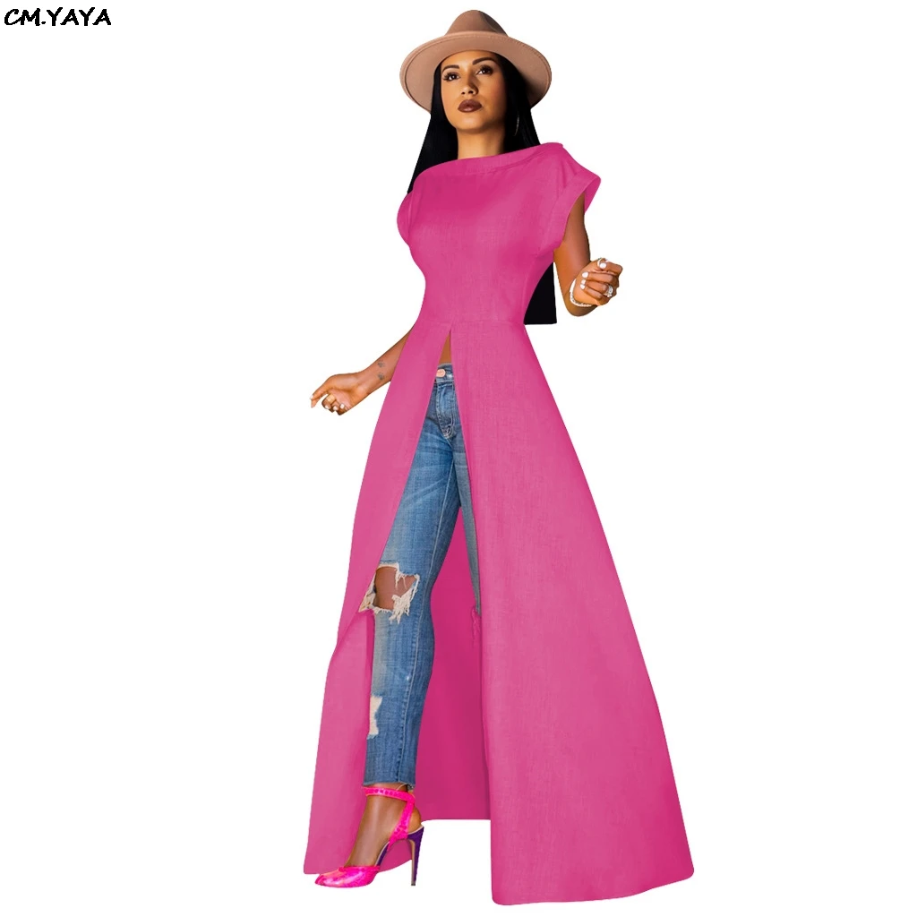 Женское новое платье с рукавами «летучая мышь» с высоким разрезом и круглым вырезом, сексуальное летнее платье макси, модная одежда для активного отдыха, длинные платья 3 цвета 3716 - Цвет: Розовый