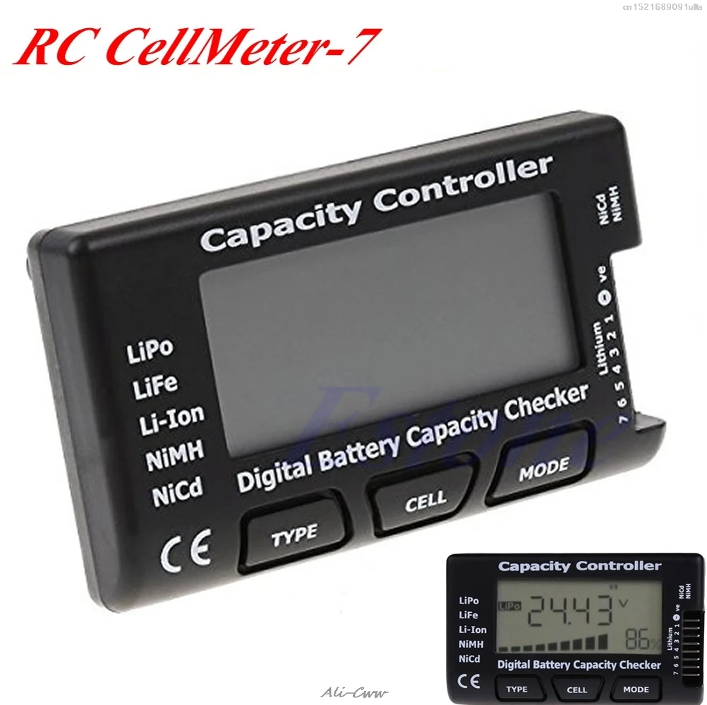 RC Cellmeter 7 Comprobador de Controlador de comprobador de Capacidad de batería Digital Probador de Voltaje para LiPo Life Li-Ion NiMH Nicd Cell Meter 