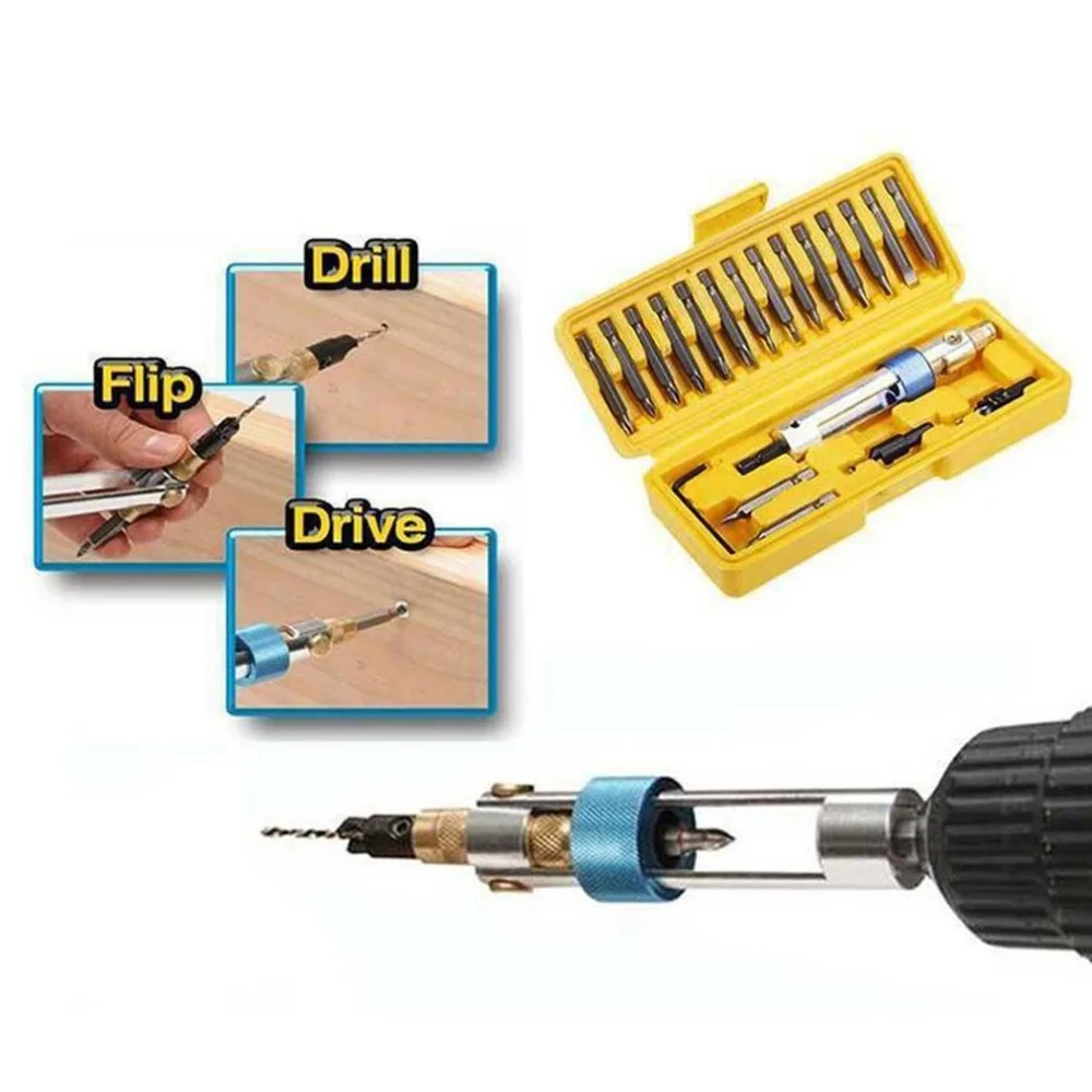 

20 Bits Set Half-Time Drill Driver Swivel Head Quick-Change From Drilling To Driving & Torque Ratchet Screwdriver Spanner Easy