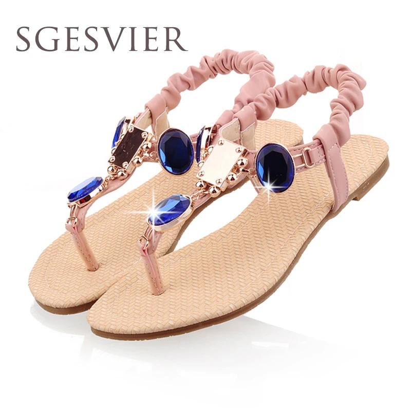 

SGESVIER 2017 the latest Clip Toe Flat Sandals Summer Sweet Diamond Sandals Colorful Crystal Open Toe Sandals Size 33-43 GBH010