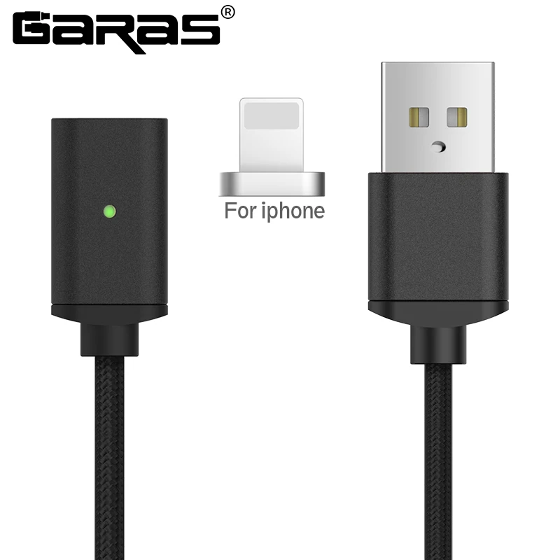 Магнитный кабель GARAS для iphone/Micro USB/type-C, зарядное устройство, адаптер для iphone, магнит, быстрая зарядка, кабели для мобильных телефонов, 2 м - Цвет: black for iphone
