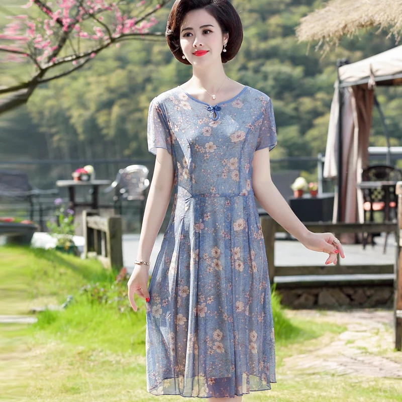 

Summer Women Vintage Floral Printed Dress Short Sleeve O Neck Casual Party A-line Dresses Vestidos Plus Size 4XL