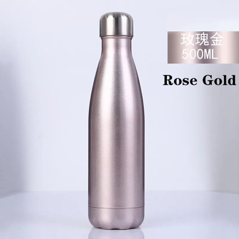 Твердые Цвет Термальность чашка термос нагрева воды бутылки Нержавеющая сталь бутылки колы Портативный автомобиль на открытом воздухе бутылка для напитков 500 мл - Цвет: Rose Gold