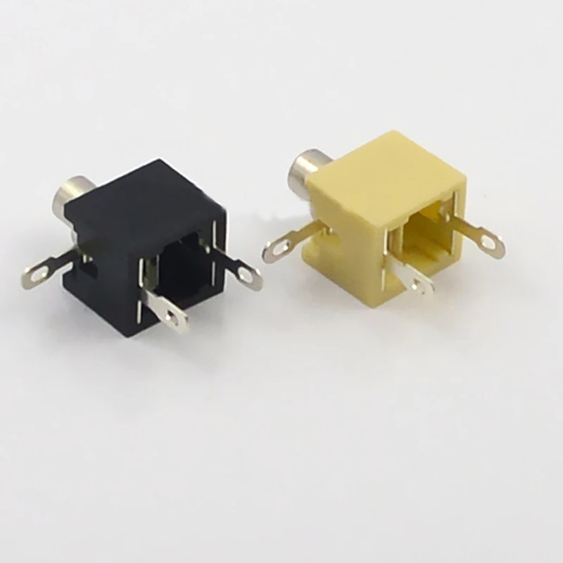 100pcs Headset Socket Connector 2 5mm Headphone Jack PJ 201 Bald Three Feet Straight Copper Head Material Black Yellow