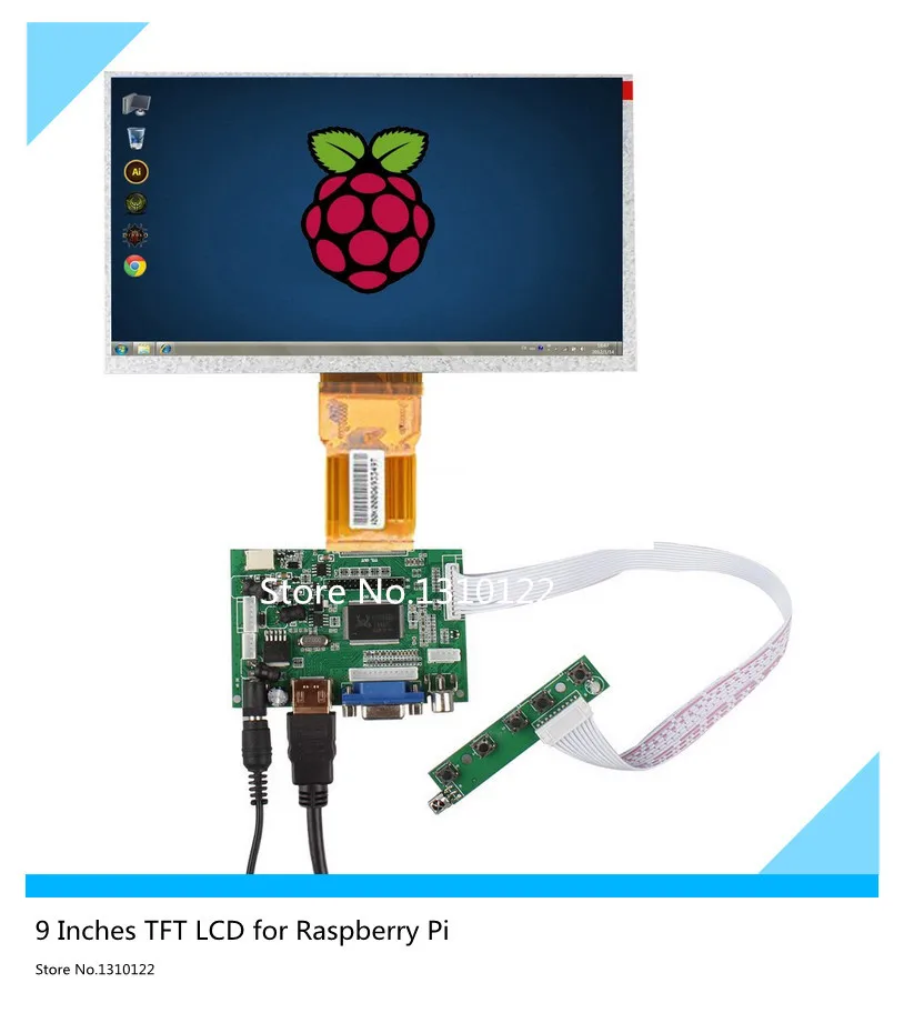 Skylarpu 9''Inches Raspberry Pi LCD Display Screen TFT Monitor AT090TN12 with HDMI VGA Input Driver Board Controller 800*480WVGA