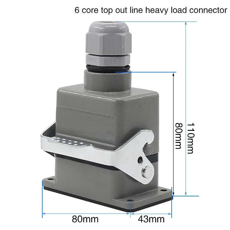 Прямоугольный сверхмощный разъем HE-06 сердечник промышленный водонепроницаемый авиационный разъем 16А Верхняя линия и боковая Выходная линия - Цвет: top line